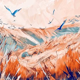 Vliegende vogels in de duinen van Artsy