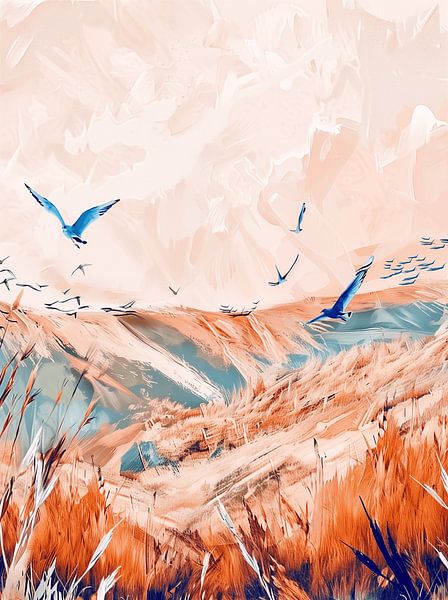 Flying birds in the dunes by Artsy