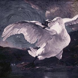 The endangered swan, by Jan Asselijn from 1650 feat. Starry night by Vincent Van Gogh, aging by MadameRuiz