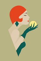 My Sun, abstraktes Porträt Frau mit roten Haaren und Sonne