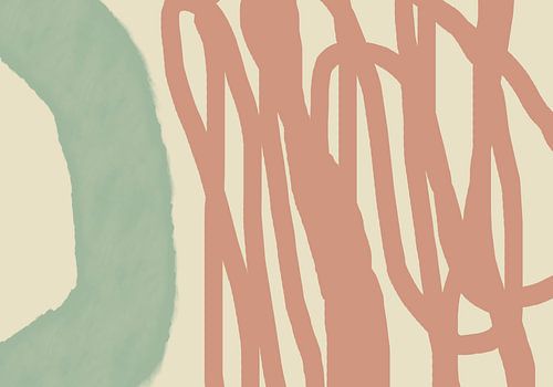 Abstracte lijnen in roze, mintgroen en wit.