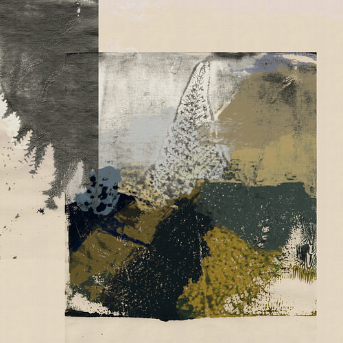 Botanische abstracte kunst in taupe en oker