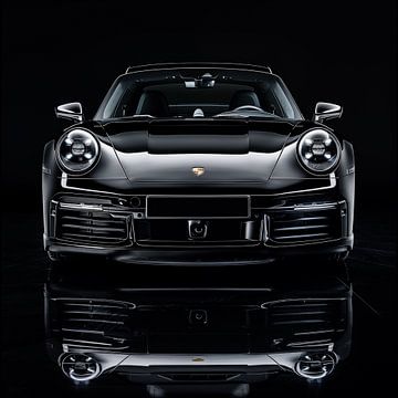 Porsche 911 Turbo zwart voorkant van TheXclusive Art