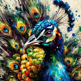 Vibrant Peacock Portrait by Chromatic Fusion Studio