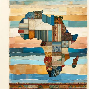 Collage van het continent Afrika in zand- en zeetinten van Lois Diallo