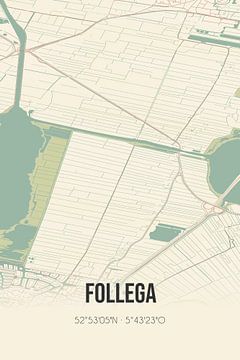 Alte Karte von Follega (Fryslan) von Rezona