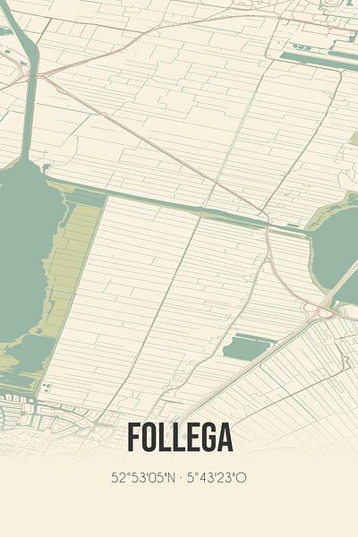Vintage map of Follega (Fryslan) by Prints of Place