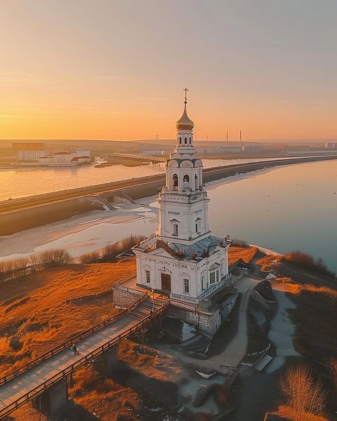 Kirche glüht im Zauber von fernlichtsicht