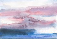 Sunrise at sea. Abstract art. Watercolor landscape in blue, pink, purple and white. by Dina Dankers thumbnail
