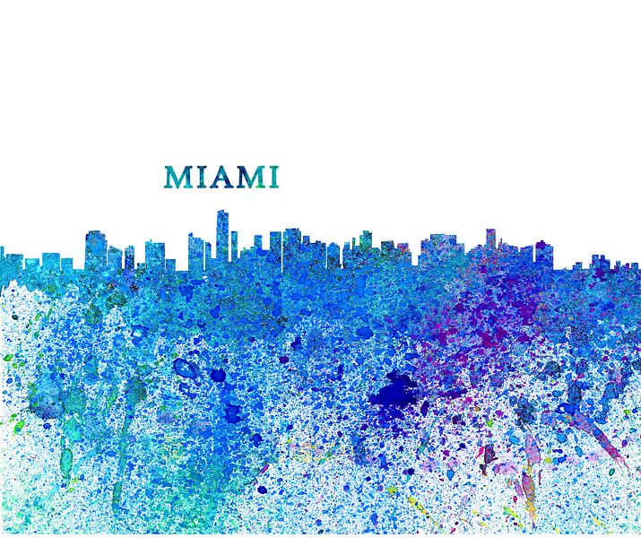 Miami Florida Skyline Silhouette Impressionistic Splash by Markus Bleichner