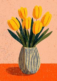 Tulipes jaunes dans un vase rayé sur Niklas Maximilian