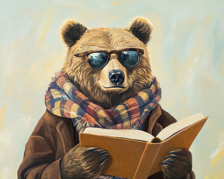 Bear Book | Bear in Scarf Reads Book by Wonderful Art