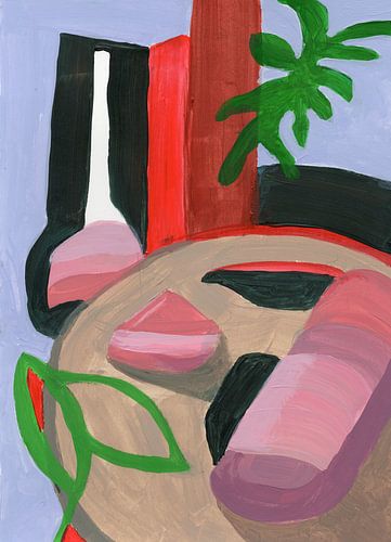 Abstract blue room with plants