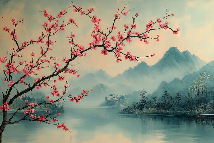 Japanese landscape water and mountains by Egon Zitter