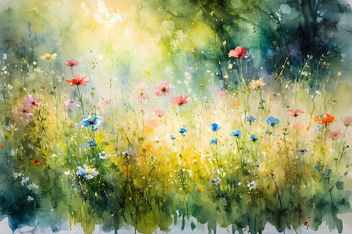 Kleurige bloementuin impressionisme, veldbloemen, zaaimengsel