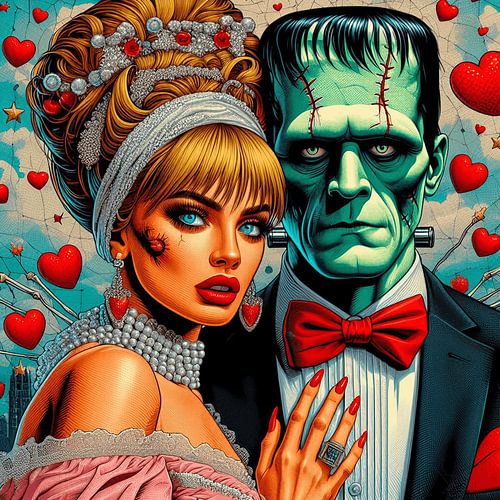 Frankenstein en zijn bruid (popart) van Knoetske