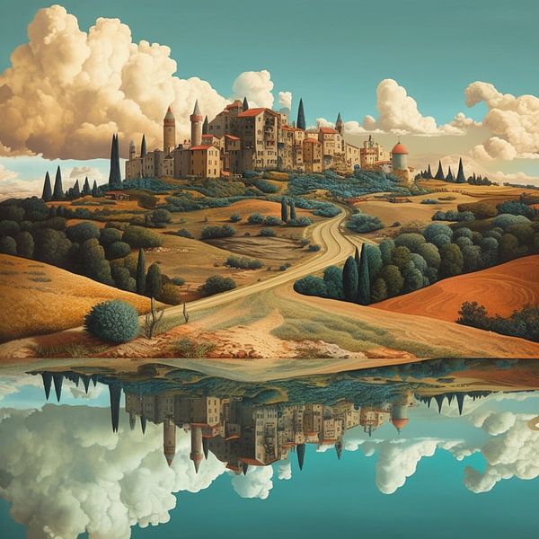 Landscape City Hills Water Reflection Clouds Tuscany by gm_designs