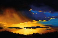 Expressief schilderij van een landschap met bergen van Tanja Udelhofen thumbnail