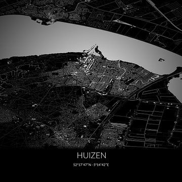 Zwart-witte landkaart van Huizen, Noord-Holland. van Rezona