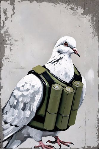 Duif met militaire outfit kunst