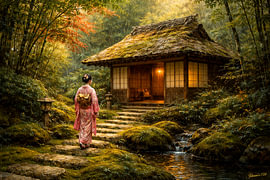 Geisha arriveert bij het theehuis – Japanse kunstcollectie