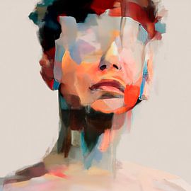 Kleurrijk abstract portret van Carla Van Iersel