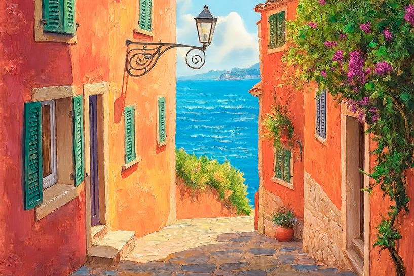 Ruelles colorées avec vue sur la mer - Méditerranée par Poster Art Shop