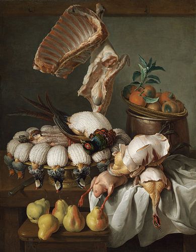 Stilleven met gekleed wild, vlees en fruit, Alexandre François Desportes