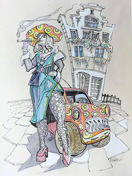 Dame mit dem Auto von Lineke Lijn