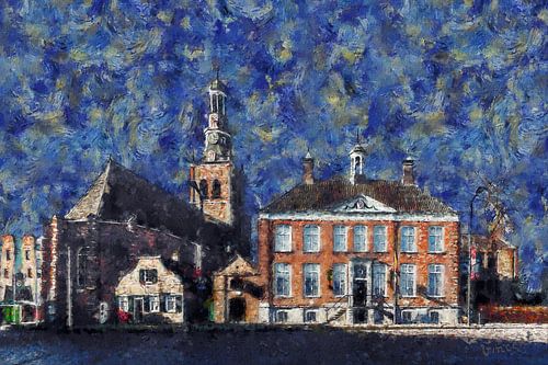 Van Gogh Church and the Old Town Hall in Etten-Leur (painting, Van Gogh style)