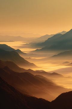 Une mer dorée entre des montagnes silencieuses sur Femea Stille Landschappen