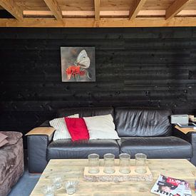 Klantfoto: Witte vlinder op rode klaproos van Carla van Zomeren, als artframe