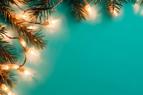 Vrolijk kerstfeest met lichtjes en sparrentakken