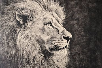 Black-and-white portrait of a lion by Imperial Art House