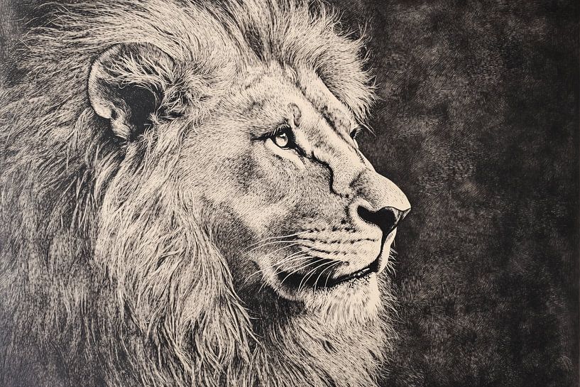 Schwarz-Weiß-Porträt eines Löwen von Imperial Art House