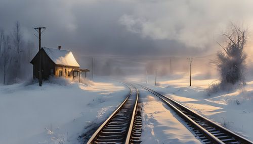 Snow-covered railway tracks in the north