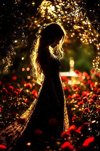 Vrouwelijk silhouet tussen rozen