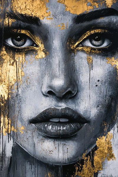 Abstract female portrait with gold by Art & Soul Creations