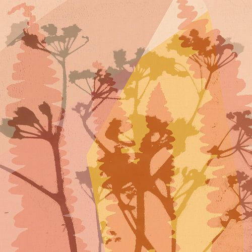 Bloemen monotype met abstracte vormen