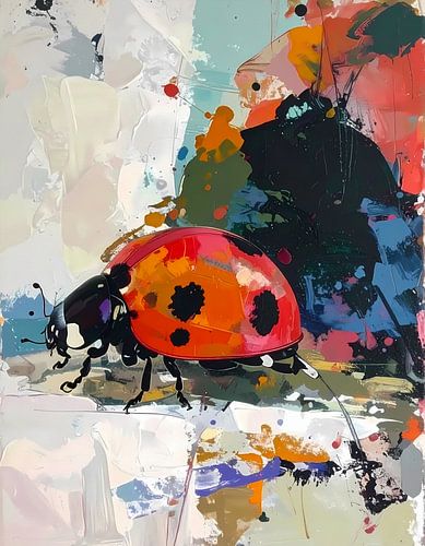 Lieveheersbeestje - Modern expressief - penseelstreken en abstracte kleurige vlakken