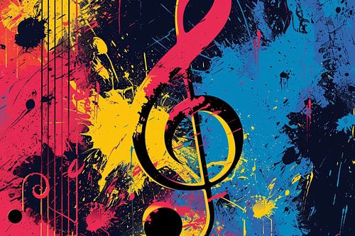 Abstracte muzieksleutel met kleurrijke spetters