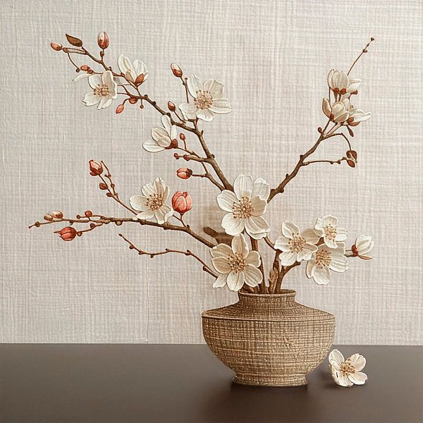 Stilleben mit Kirschblüte in Vase im orientalischen Stil von Studio Pieternel