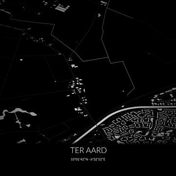 Zwart-witte landkaart van Ter Aard, Drenthe. van Rezona