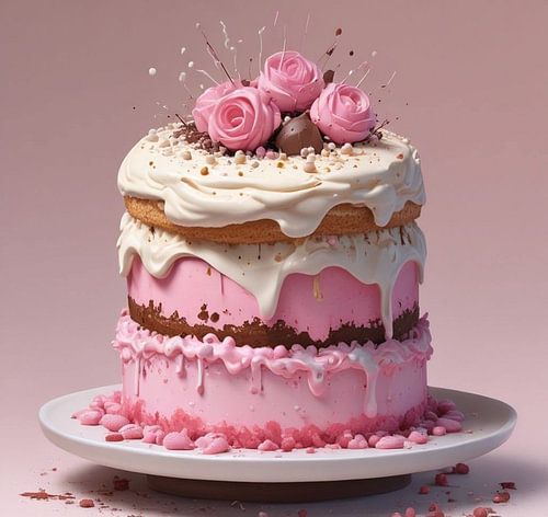 Een taart gevuld met slagroom roosjes bovenop.