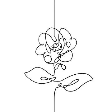 Lijntekening van een bloem, modern kunstwerk met zwarte lijn op witte achtergrond van Emiel de Lange
