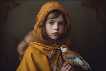 Portrait d'art "Moi et mon oiseau" sur Carla Van Iersel