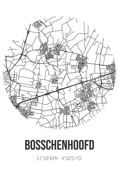 Bosschenhoofd (North Brabant) | Map | Black and White by Prints of Place