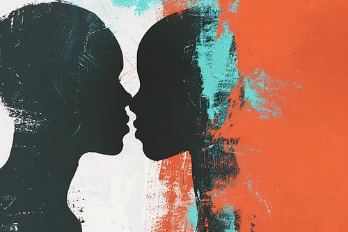 Abstracte silhouetten van een koppel in kleur