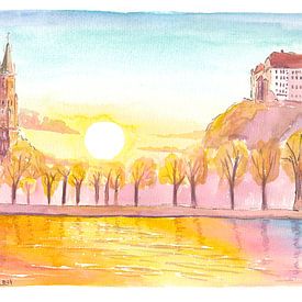 Landshut Morning Sun with St Martin and Trausnitz view from Isar by Markus Bleichner