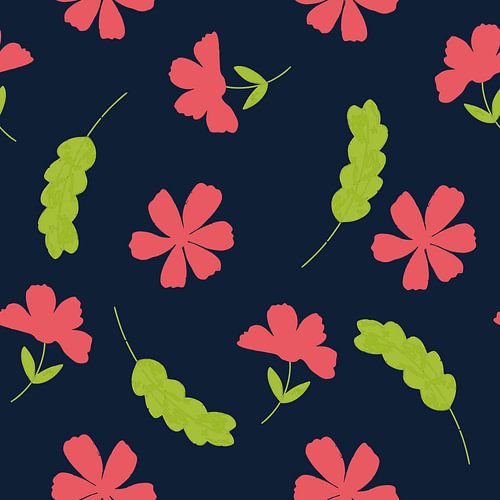 Motif floral simple avec fleurs rouges sur fond bleu foncé